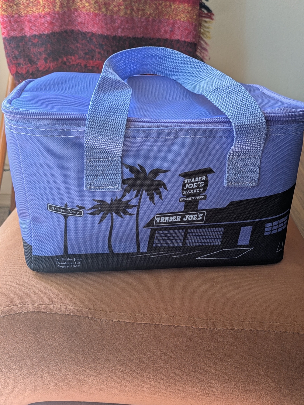 Trader Joe's Insulated Cooler Tote Bag Lilac Purple (1st Store Pasadena Graphic)